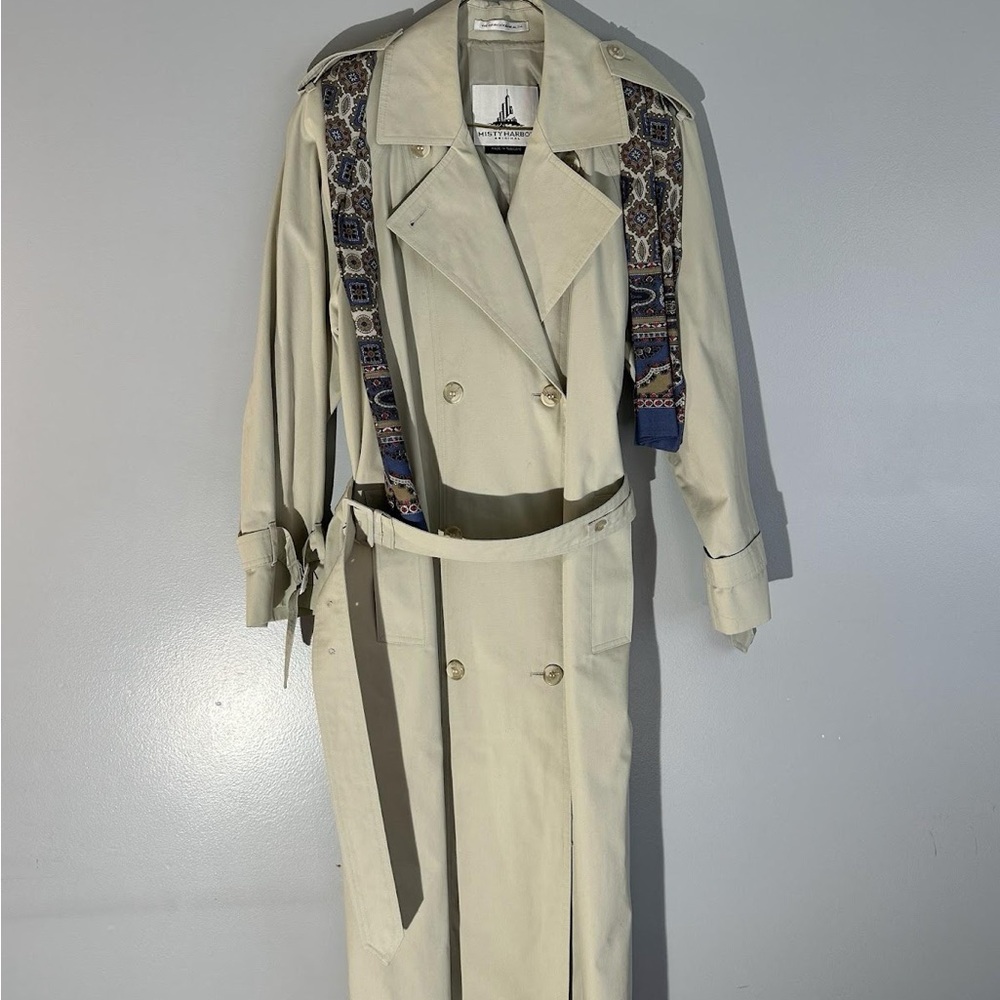 Elegant Cream Trench Coat with Belt and Scarf